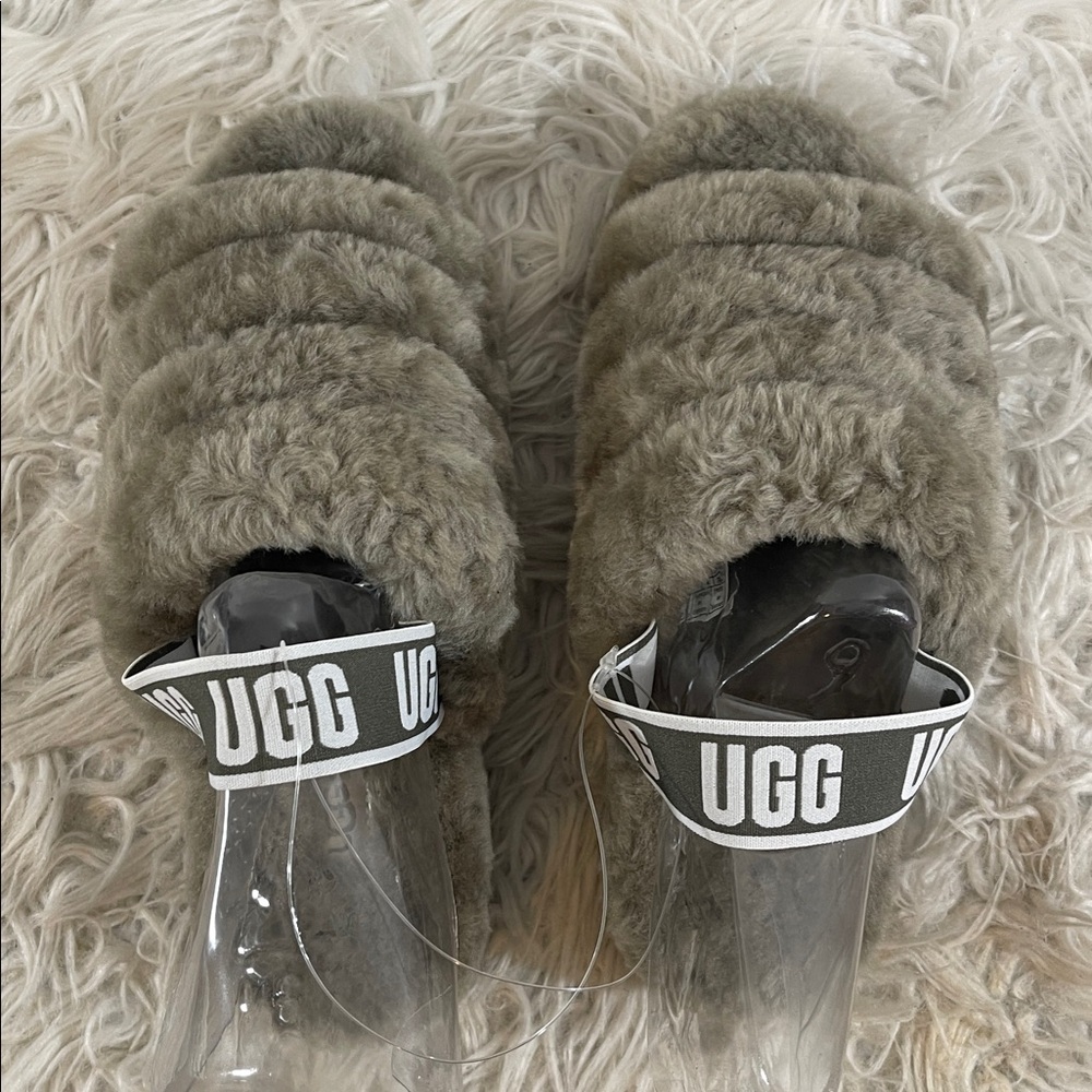 UGG Women's Fluff Yeah Slide Slipper 1095119 Burnt Olive Real Fur Lamb Sz. 9 NEW - Picture 6 of 15